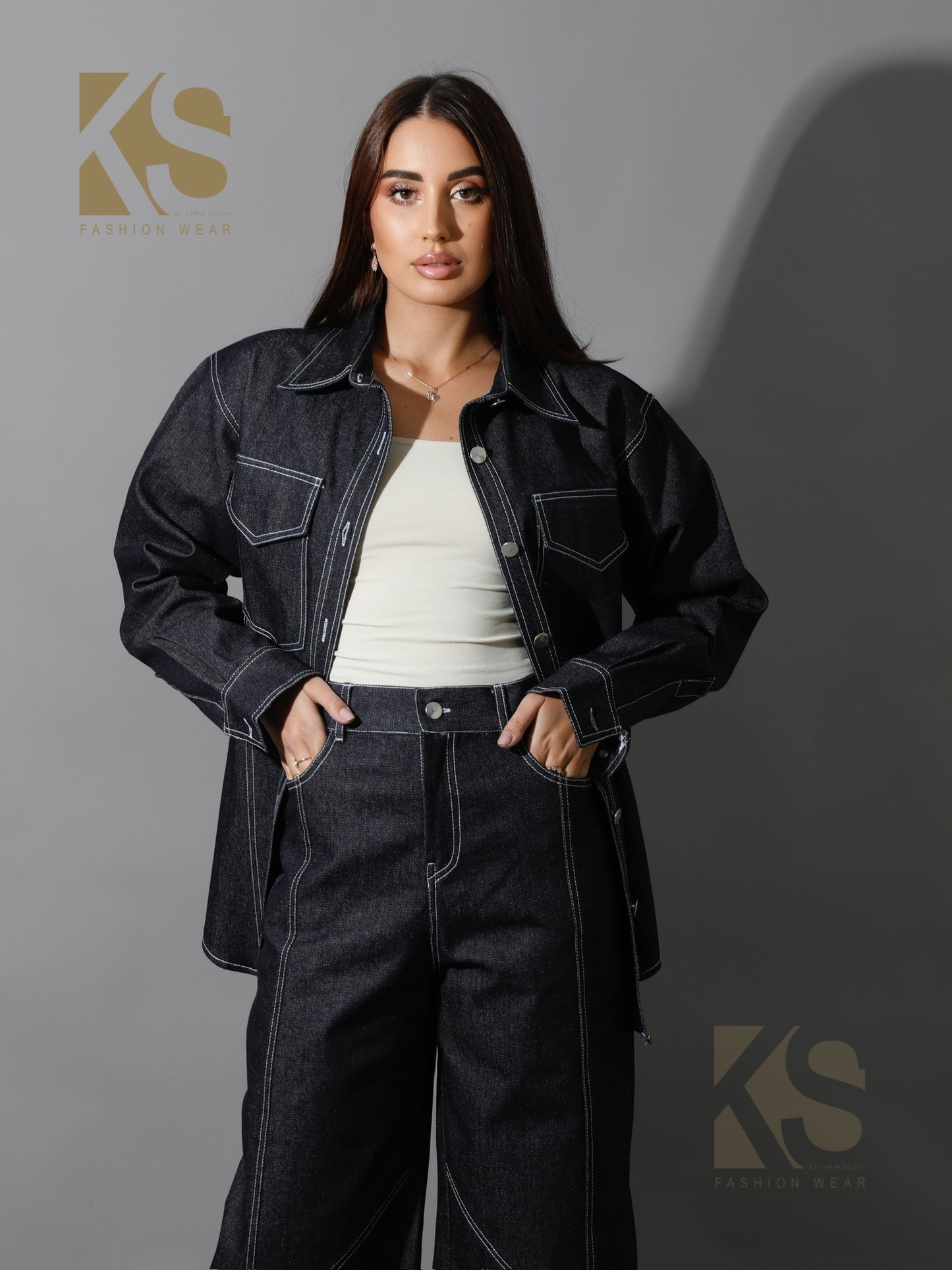Co-Ord Jeans Cutout Shirt - Navy Blue