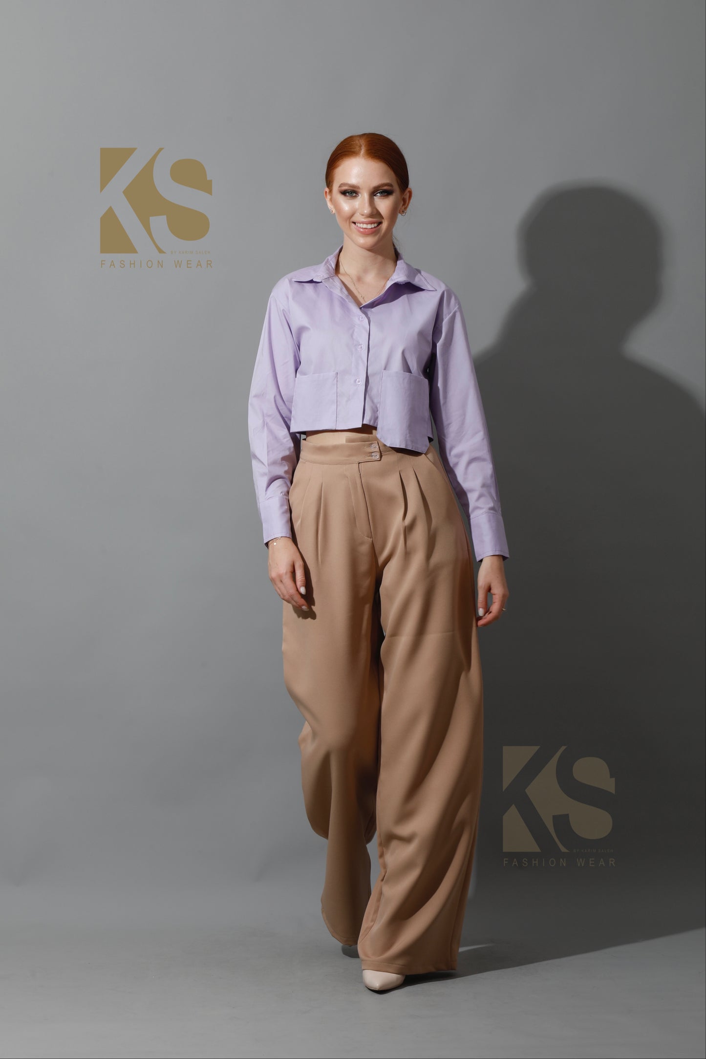 High Waist Wide Leg Trousers - Beige