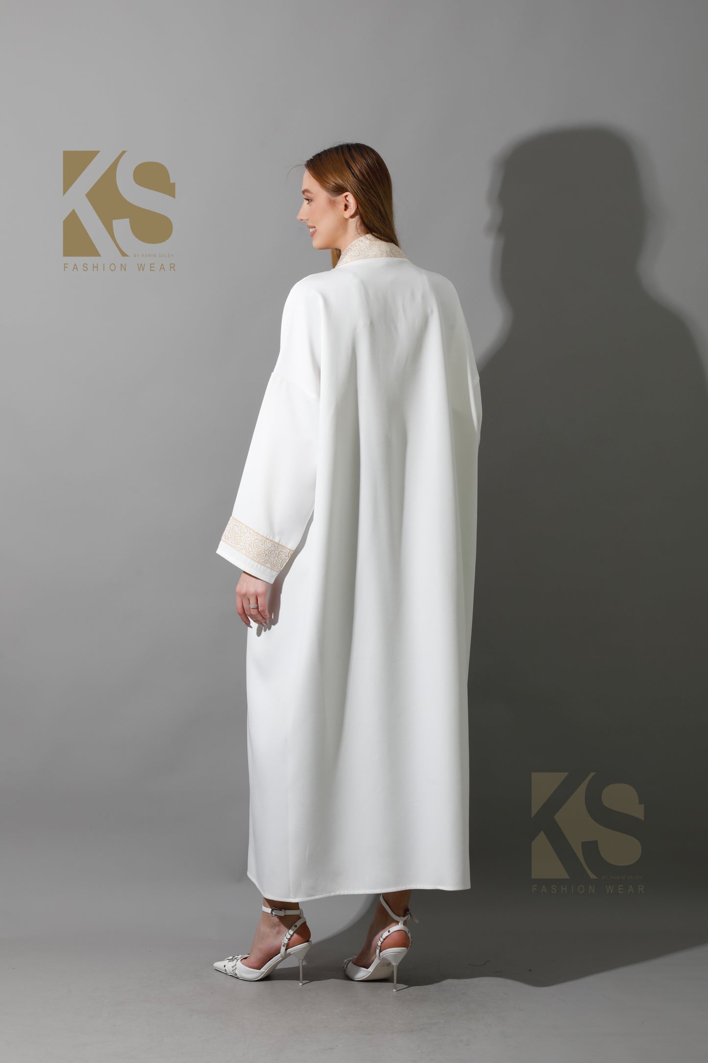 Arabic Long Kaftan - White & Gold