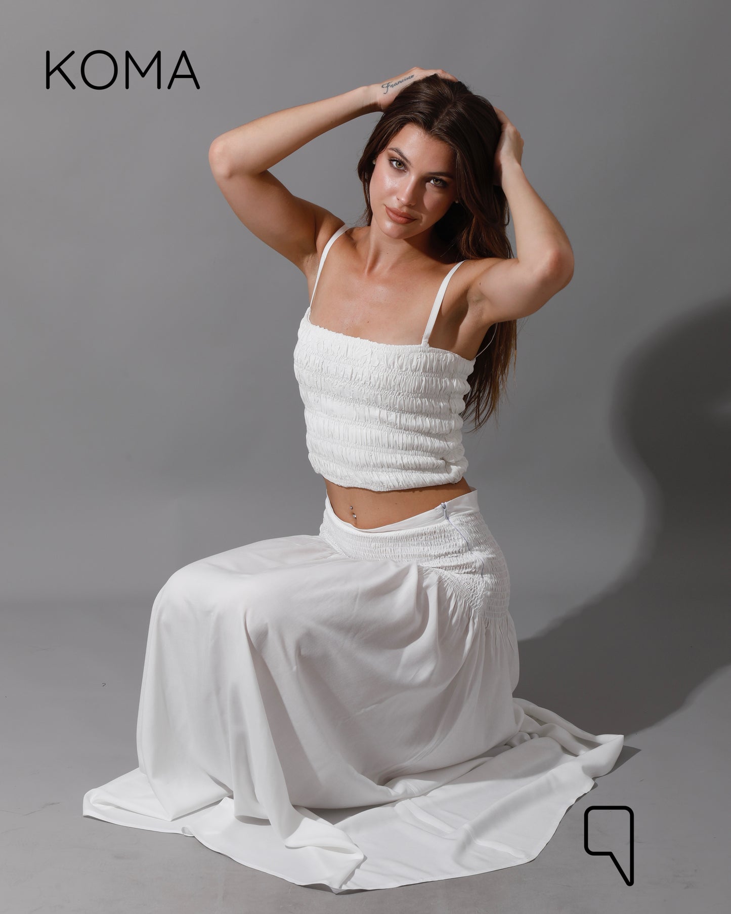 Tabitha Elastic Top & Skirt Co-Ord - White