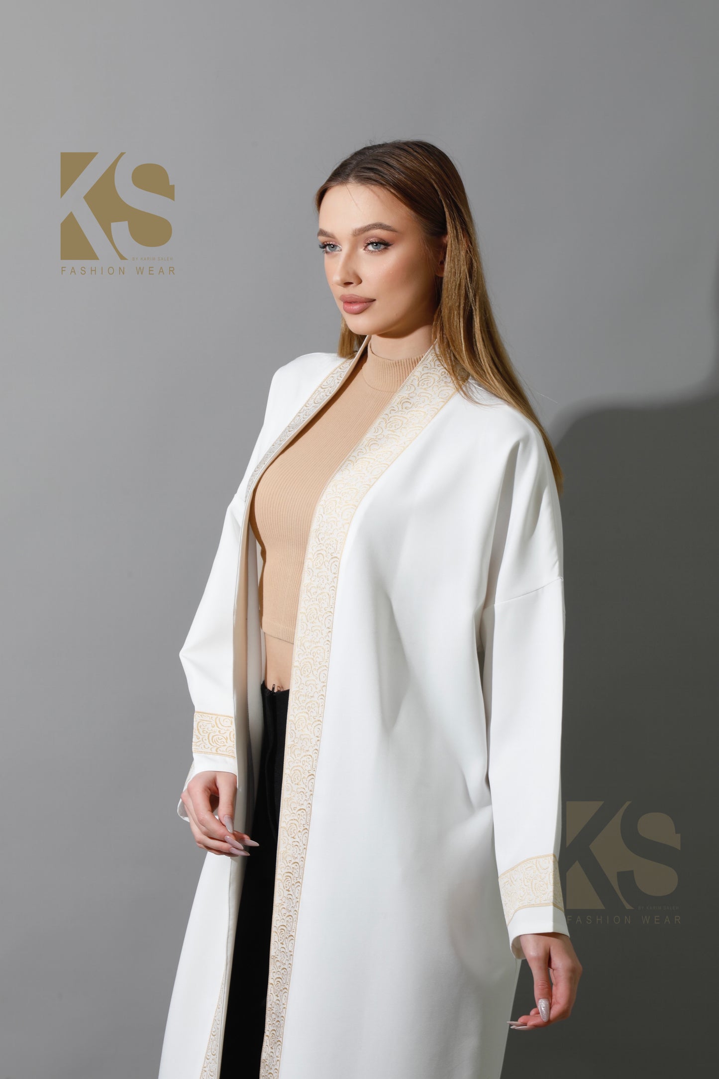 Arabic Long Kaftan - White & Gold