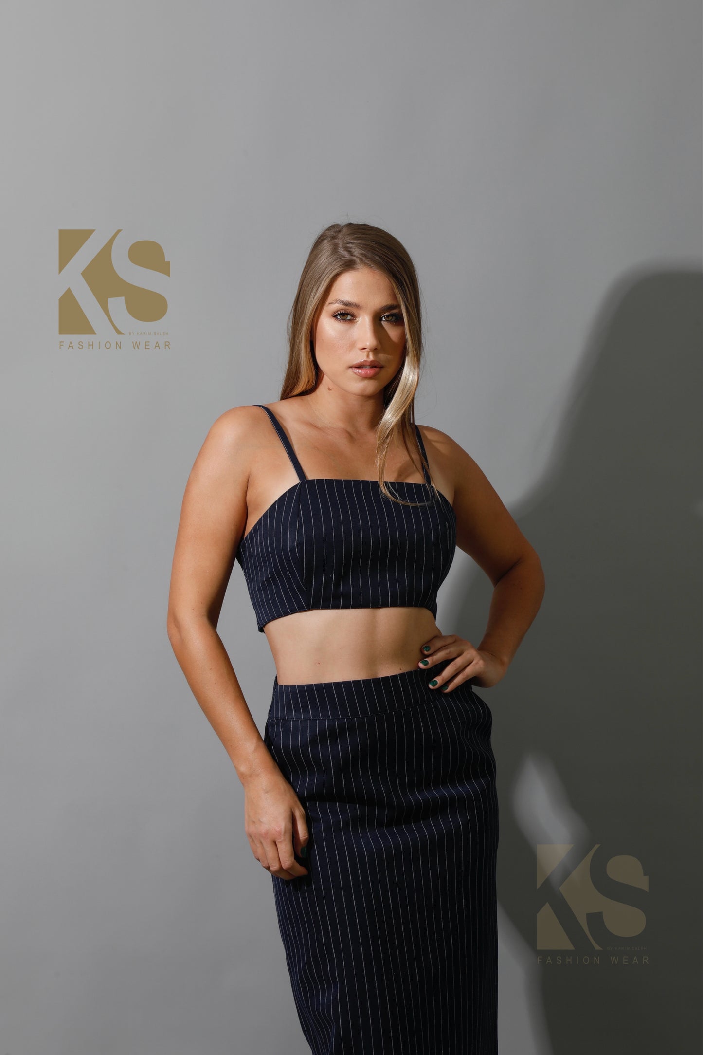 Striped Bra Top Co-Ord - Navy