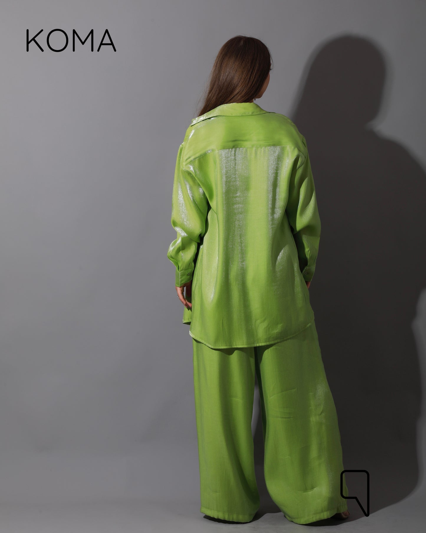 Shemer Long Shirt & Wide Leg Trousers Set - Lime Green