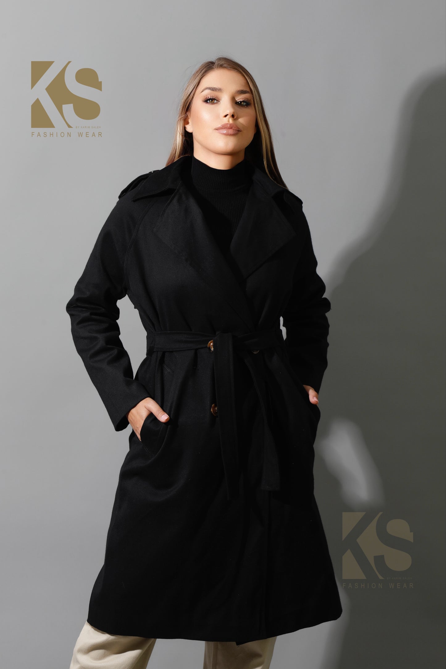 Wrapped Belted Trench Coat - Black
