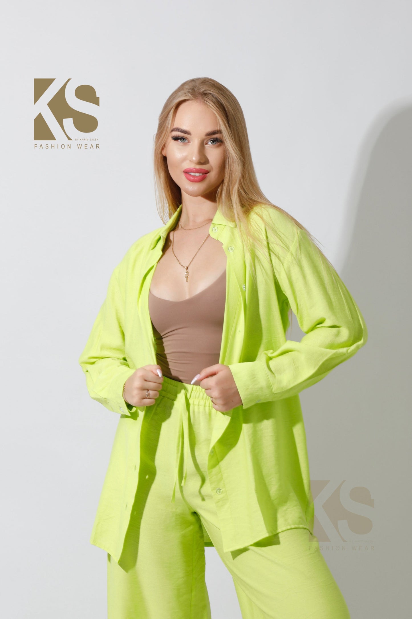 Co-Ord Long Sleeves Shirt - Lime Green