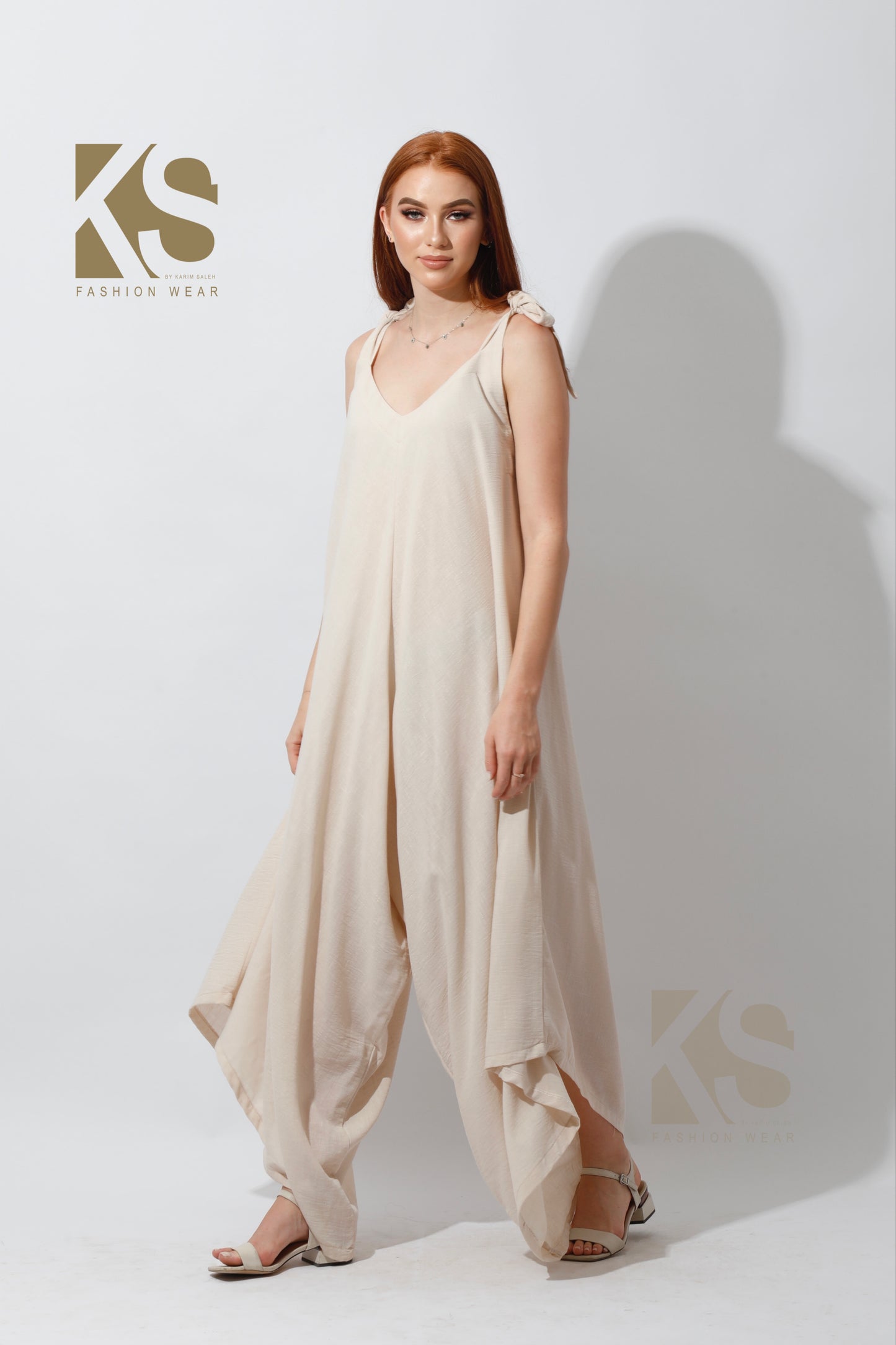 Tied Up Lose Jumpsuit - Beige