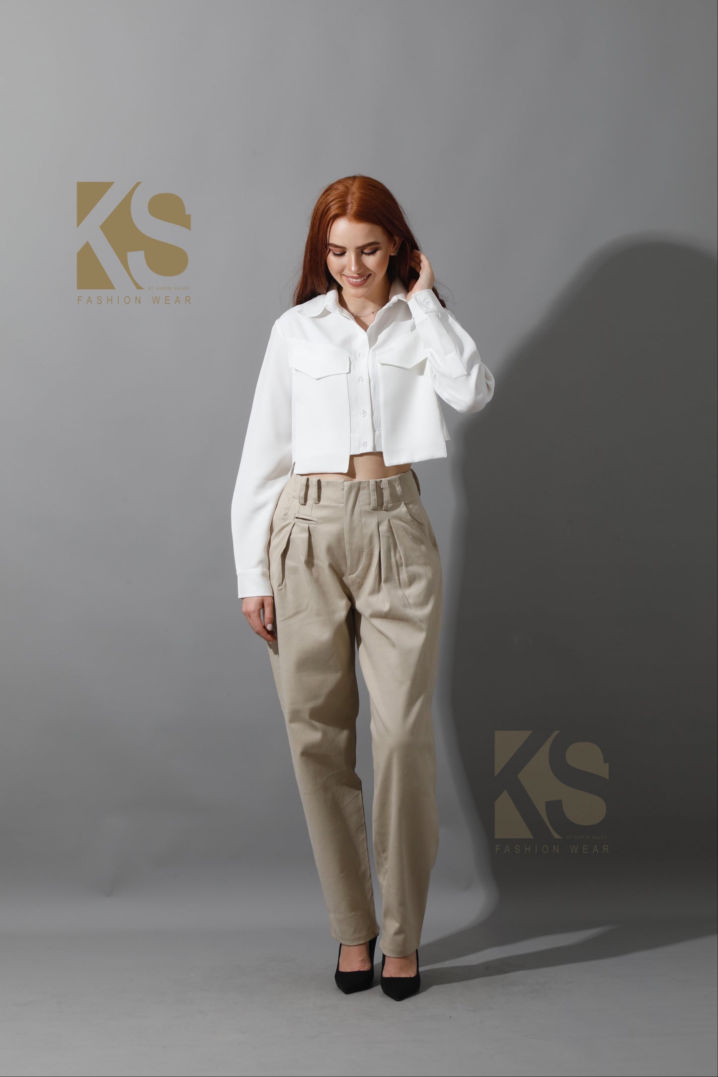 High Rise Paper-Bag Pants - Light Beige