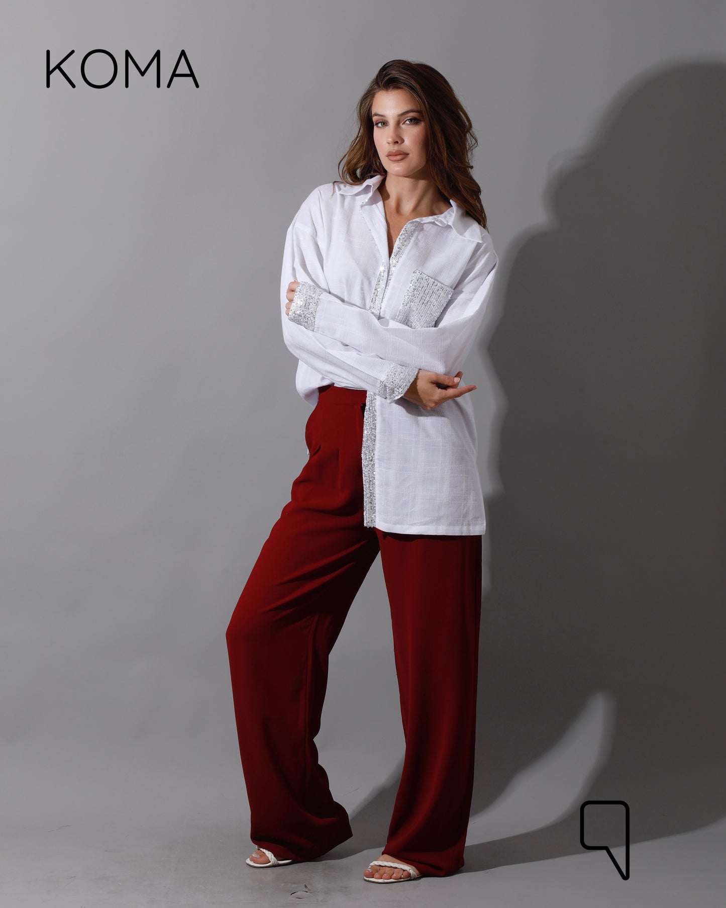 Glitter Long Sleeves Shirt - White