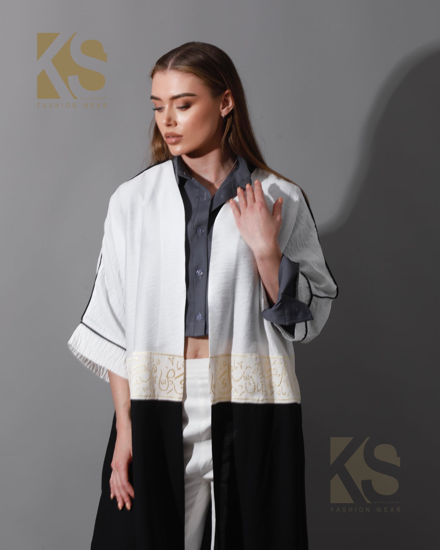 Double Colored Arabic Kaftan - White & Black