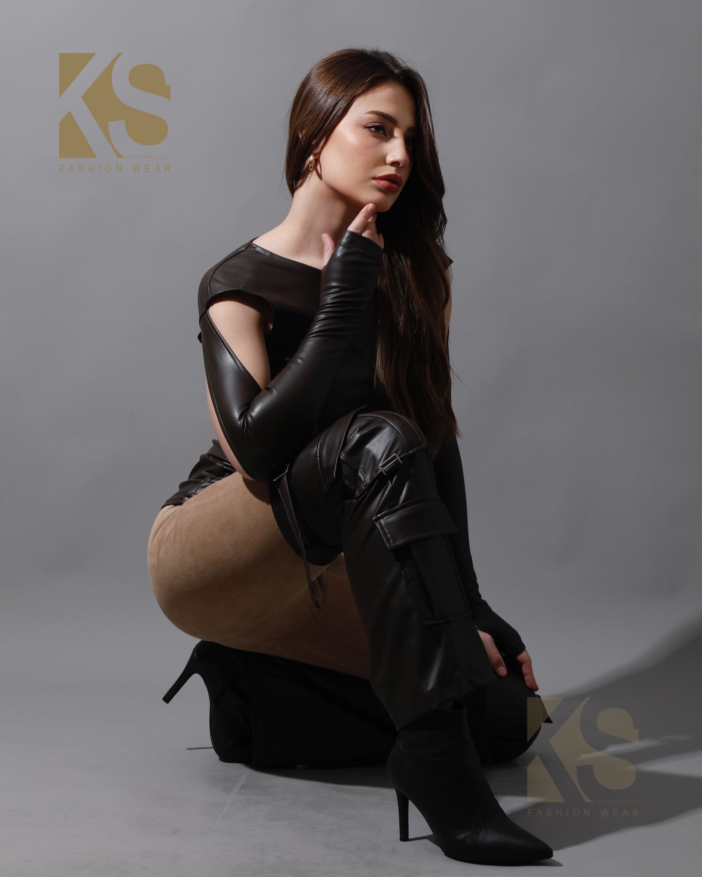 Leather Baggy Trousers - Brown