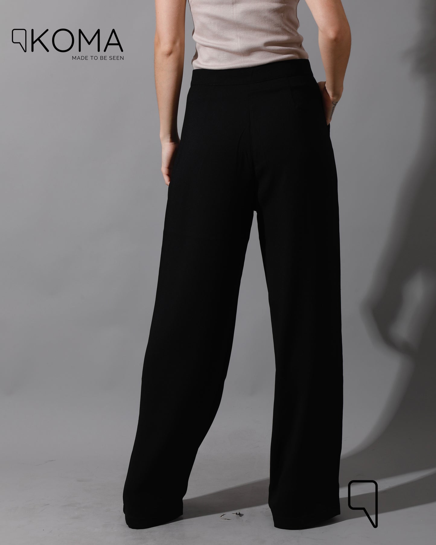 High Waist Straight Leg Trousers - Black