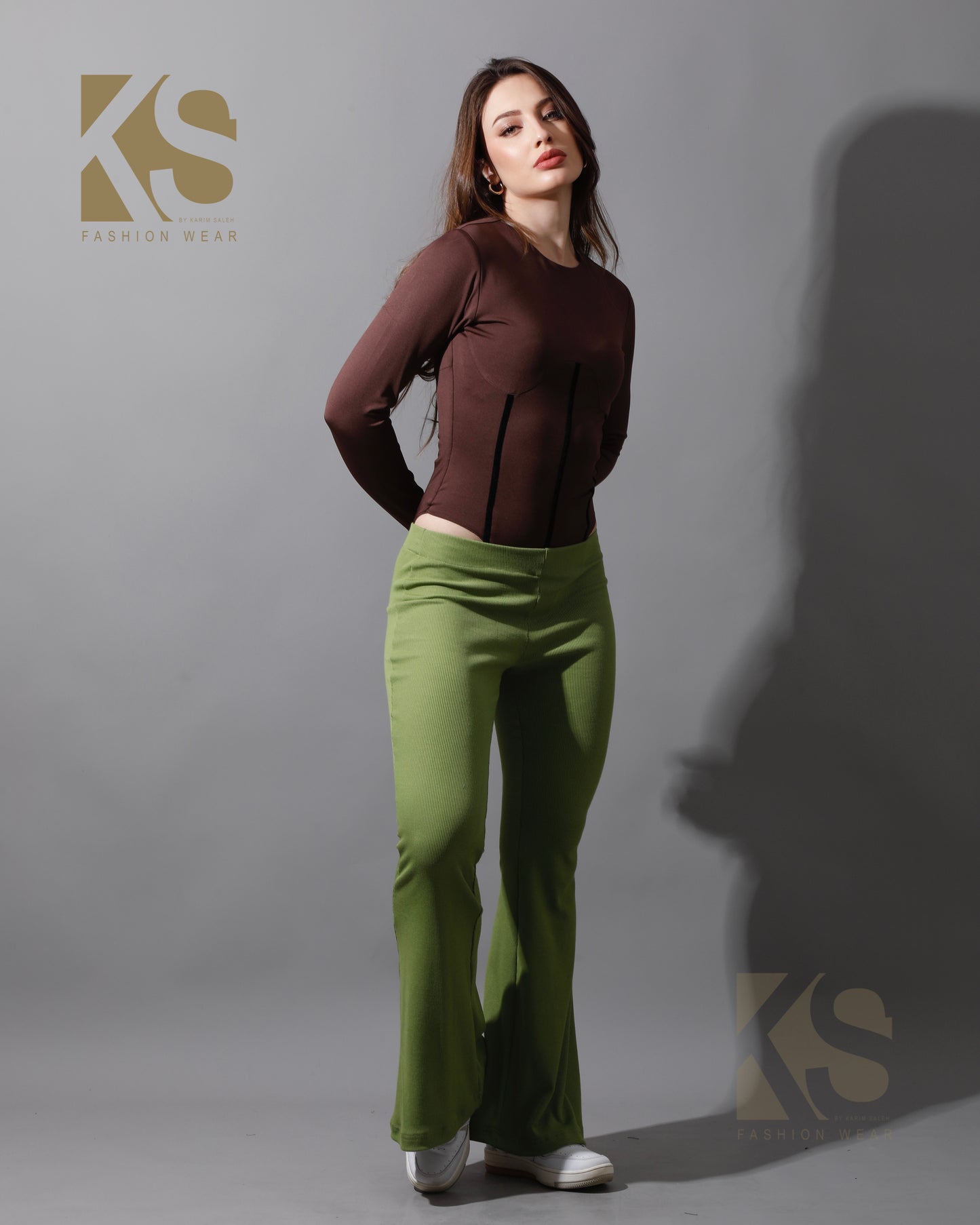 Slinky Flared Trousers - Kiwi Green