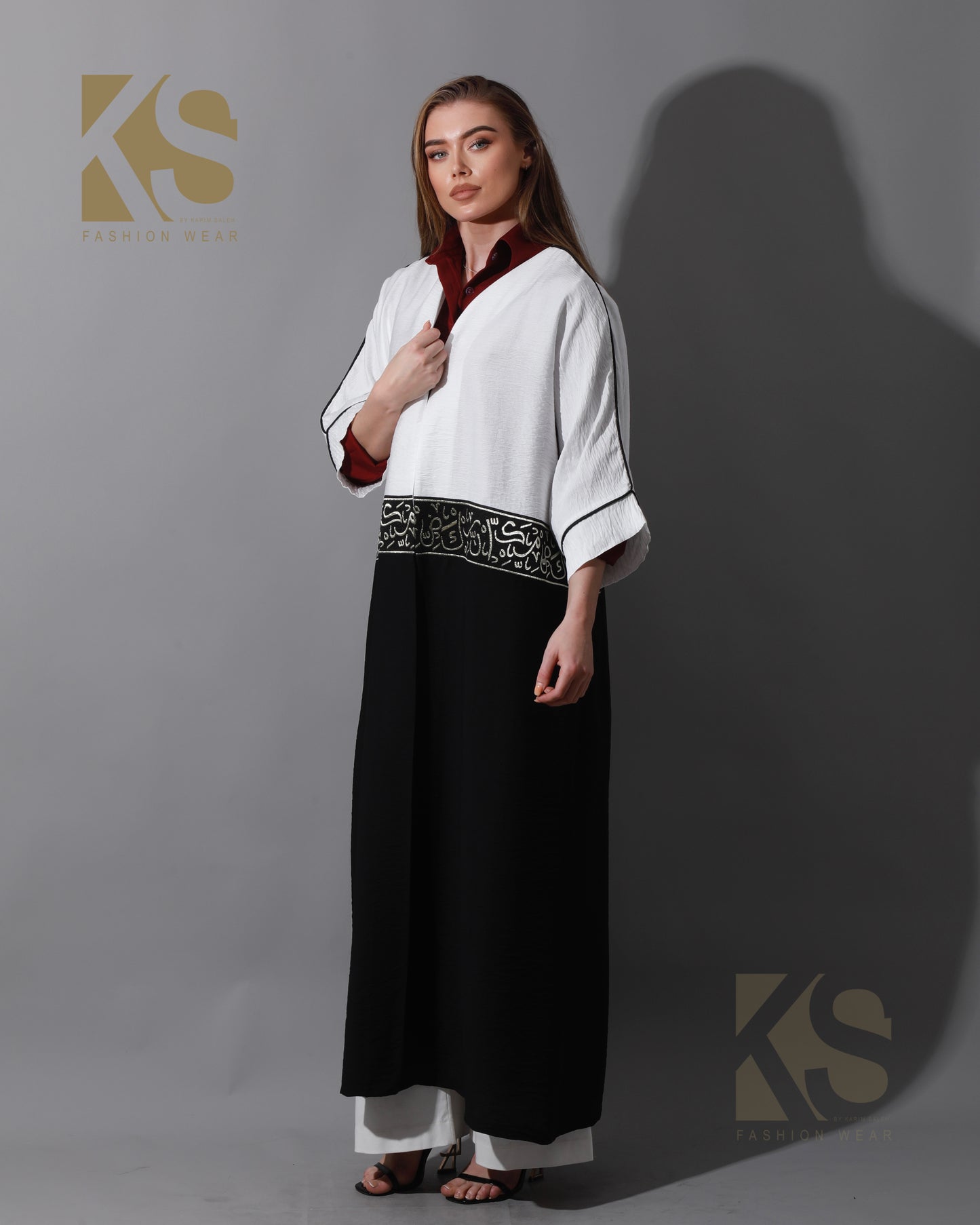 Double Colored Arabic Kaftan - Black & White