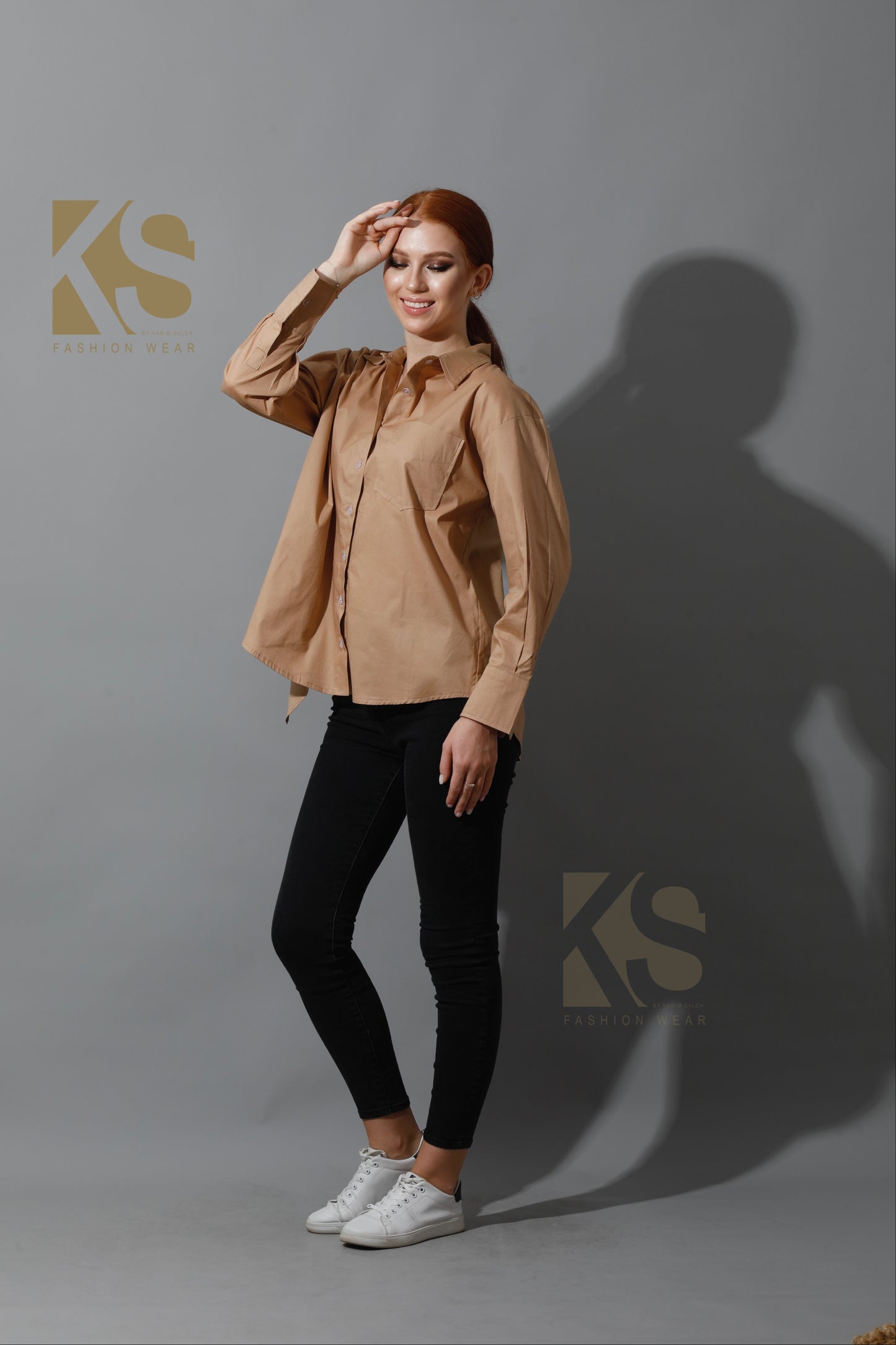 Back Slit Shirt - Beige