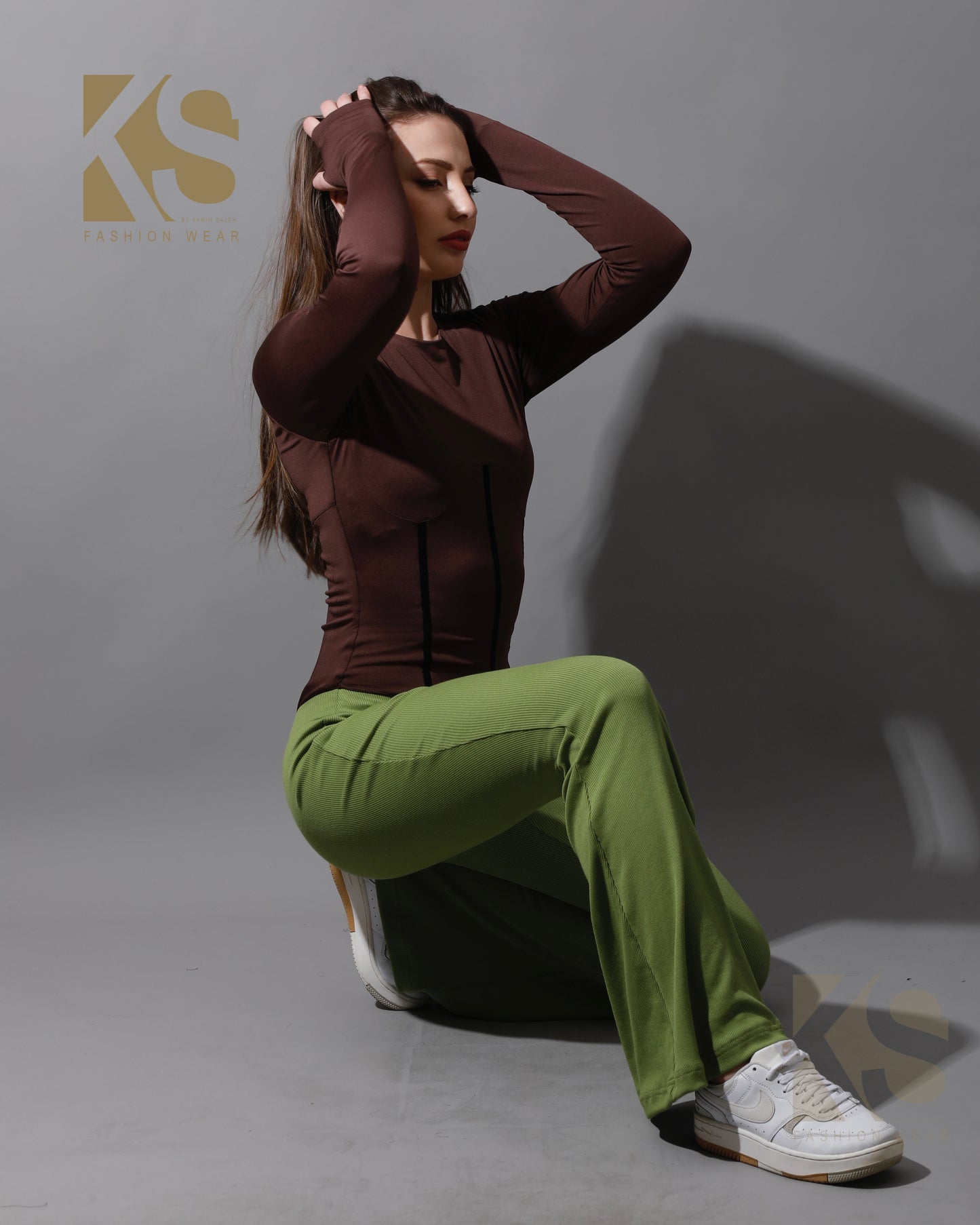 Slinky Flared Trousers - Kiwi Green