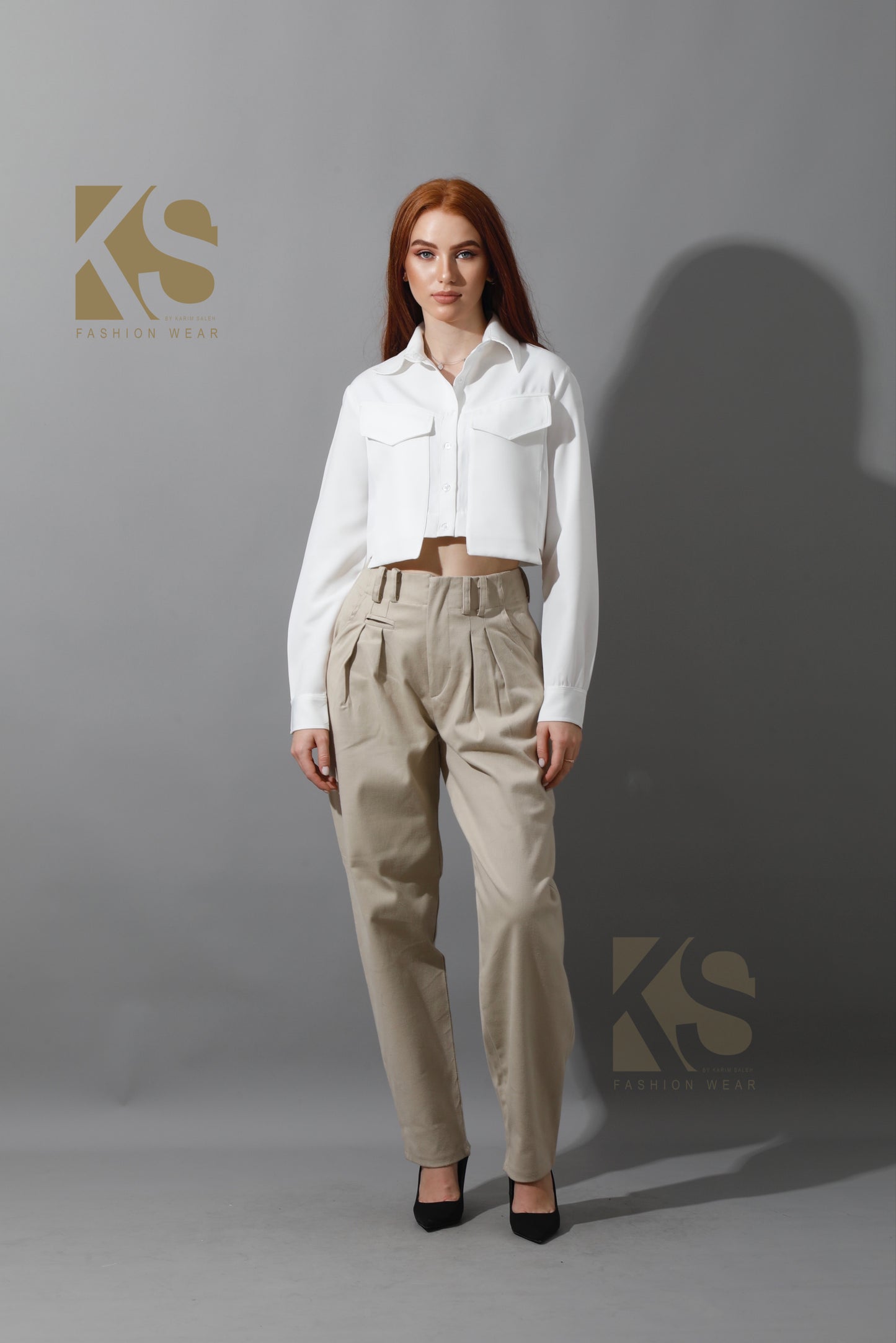 High Rise Paper-Bag Pants - Light Beige