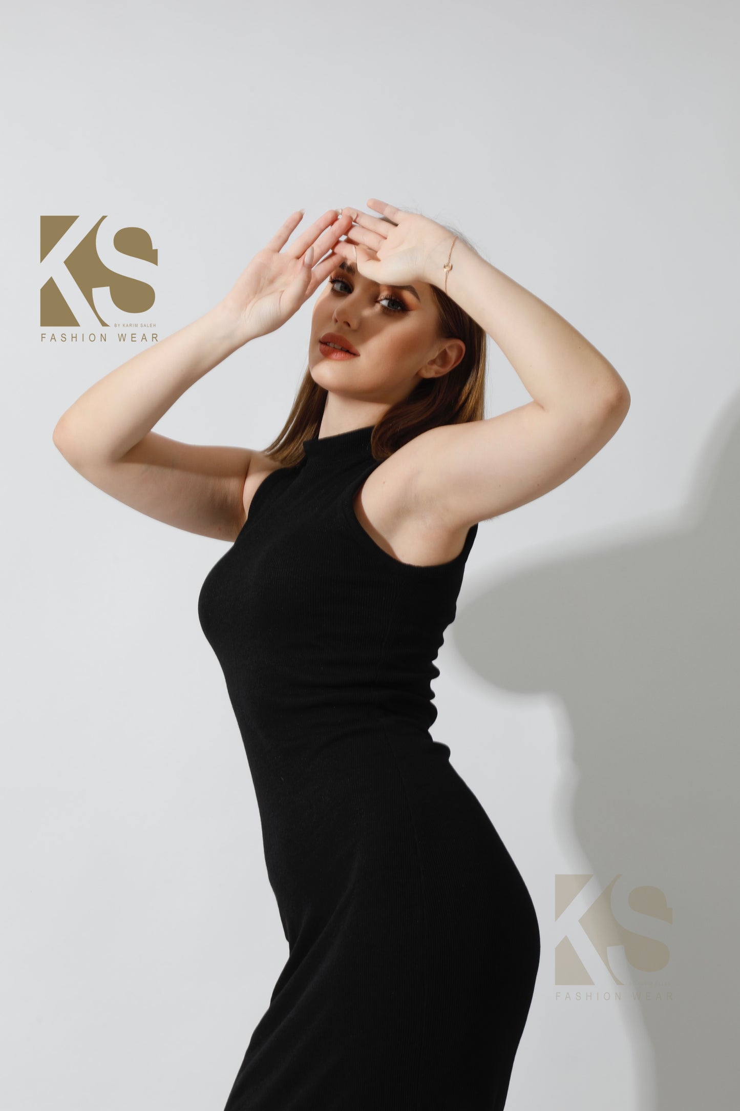 Slinky High Neck Midi Sleeveless Dress - Black