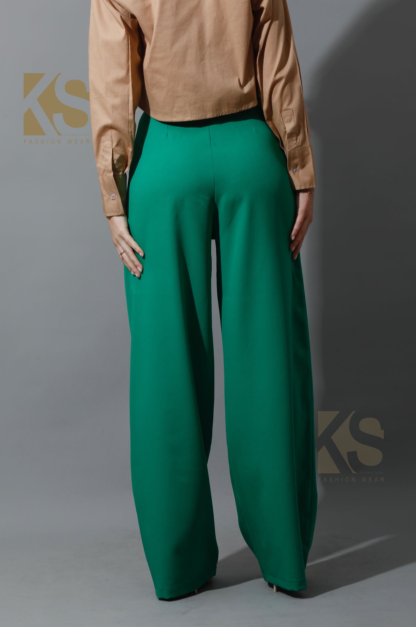 High Waist Wide Leg Trousers - Green