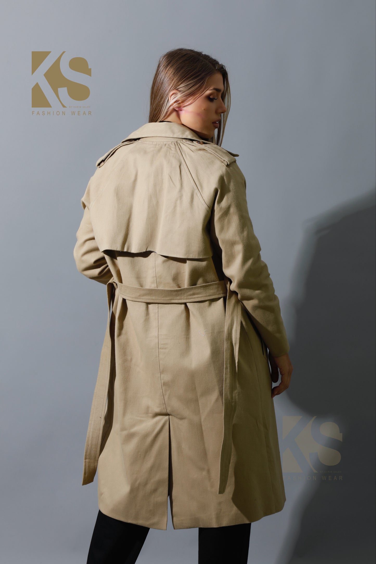 Wrapped Belted Trench Coat - Beige