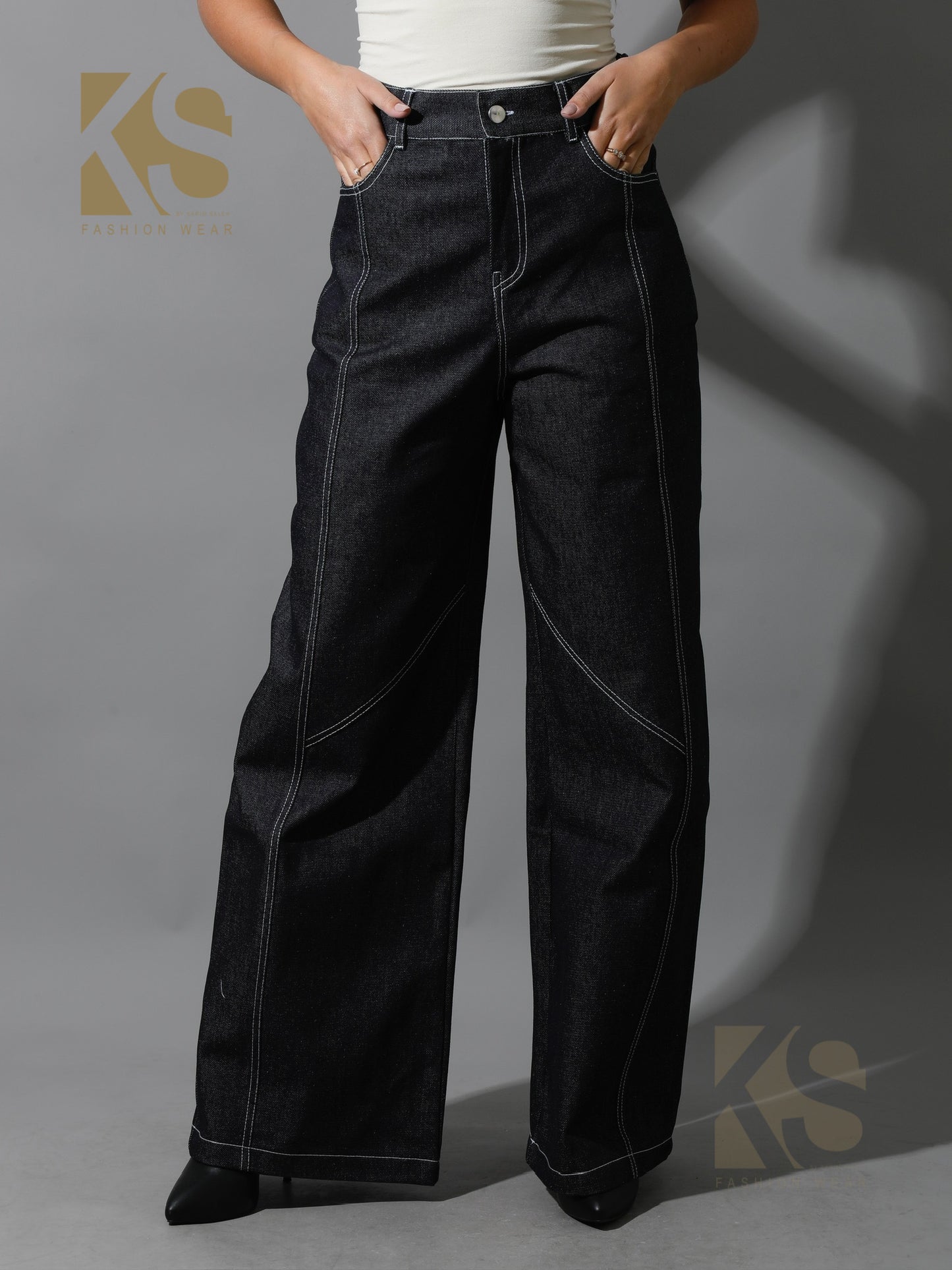 Co-Ord Jeans Cutout Shirt & Cutout Pants - Navy Blue