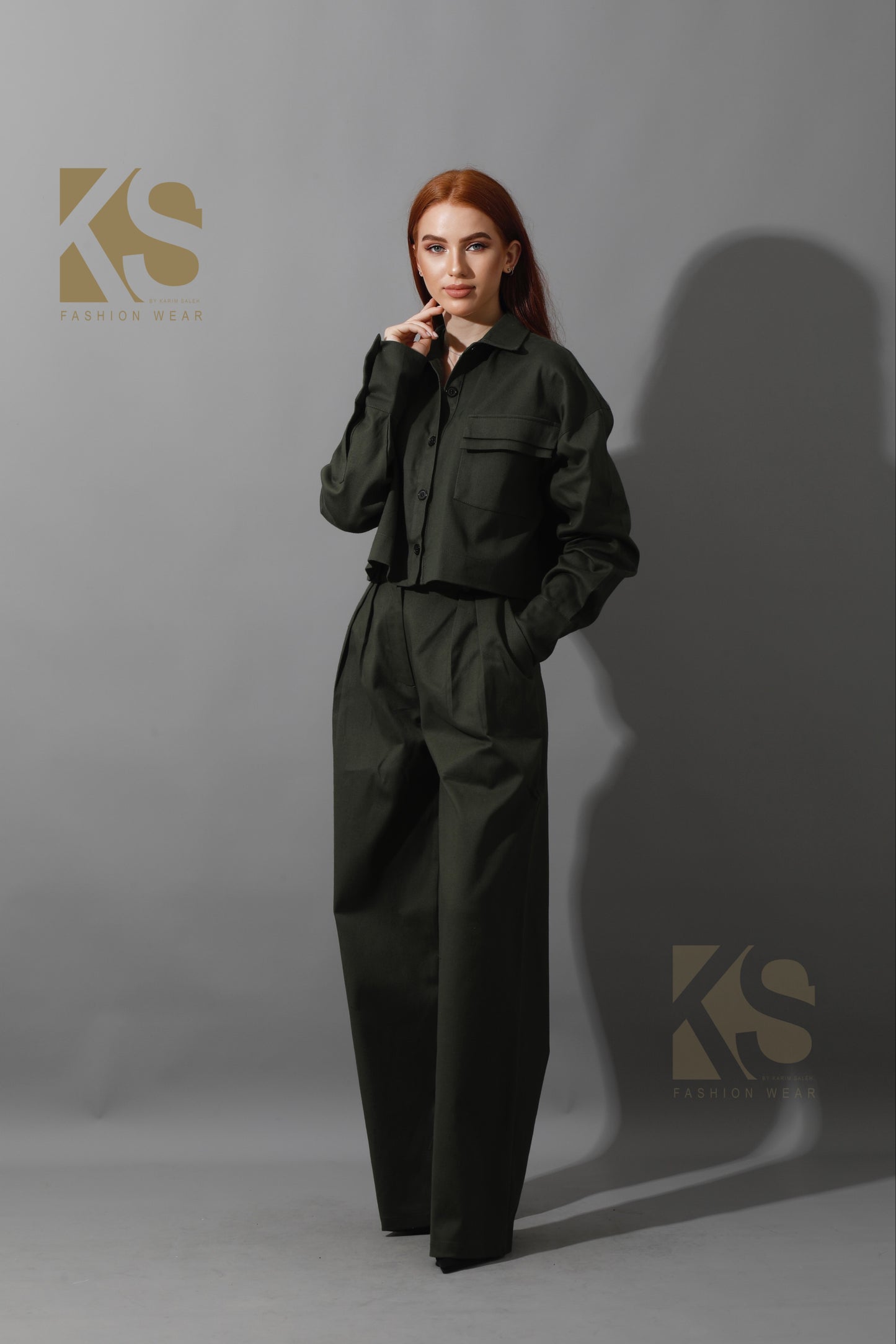 Pleated Wide Leg Trousers - Olive