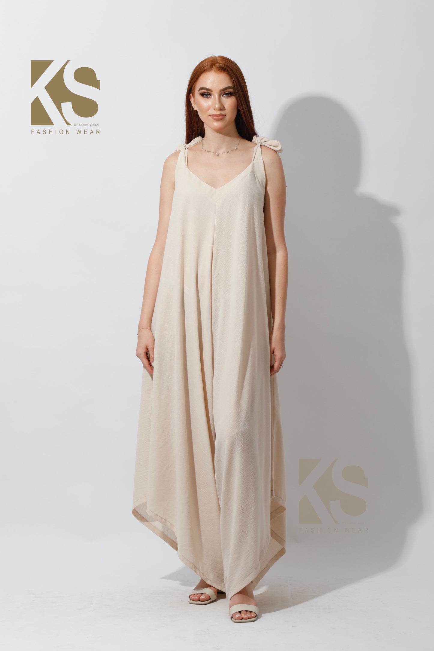 Tied Up Lose Jumpsuit - Beige