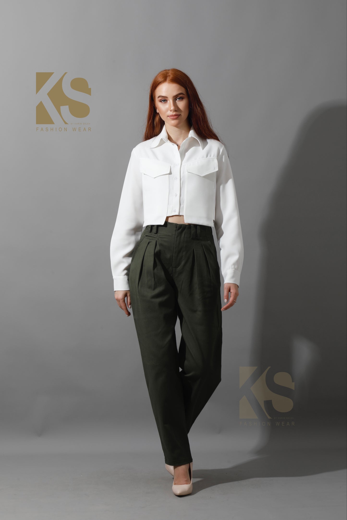 High Rise Paper-Bag Pants - Olive