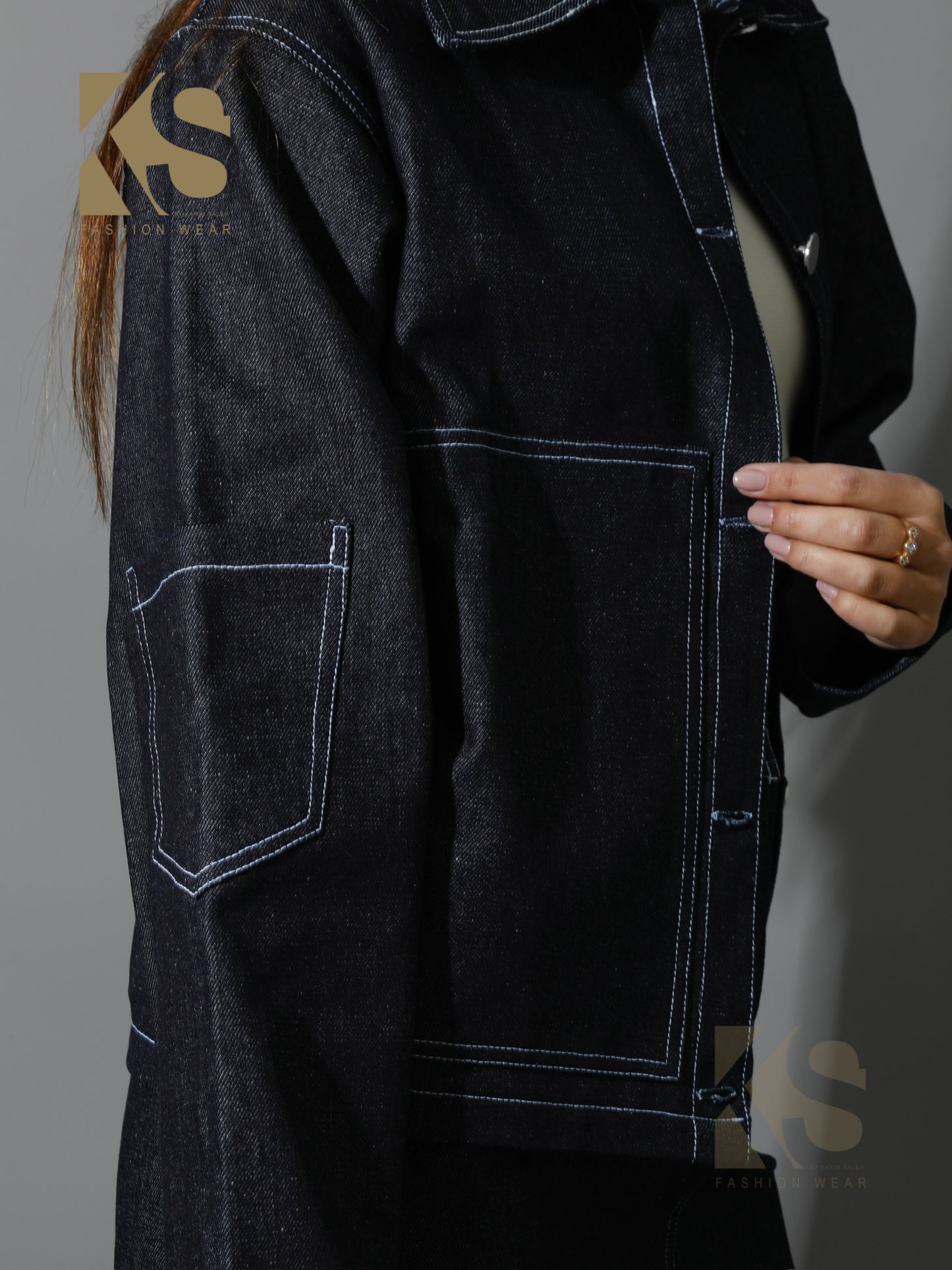 Co-Ord Jeans Sleeves Jacket - Navy Blue