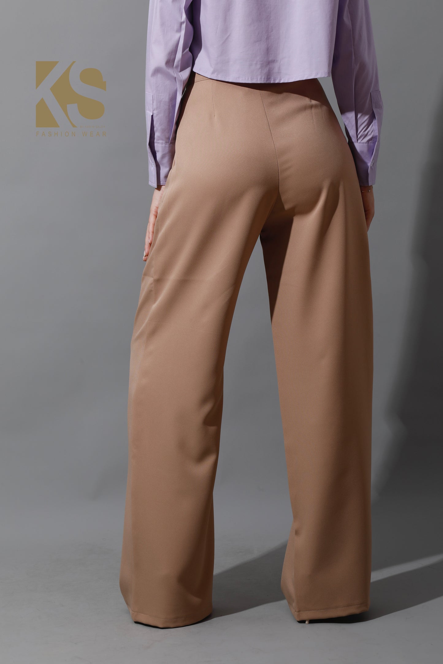 High Waist Wide Leg Trousers - Beige