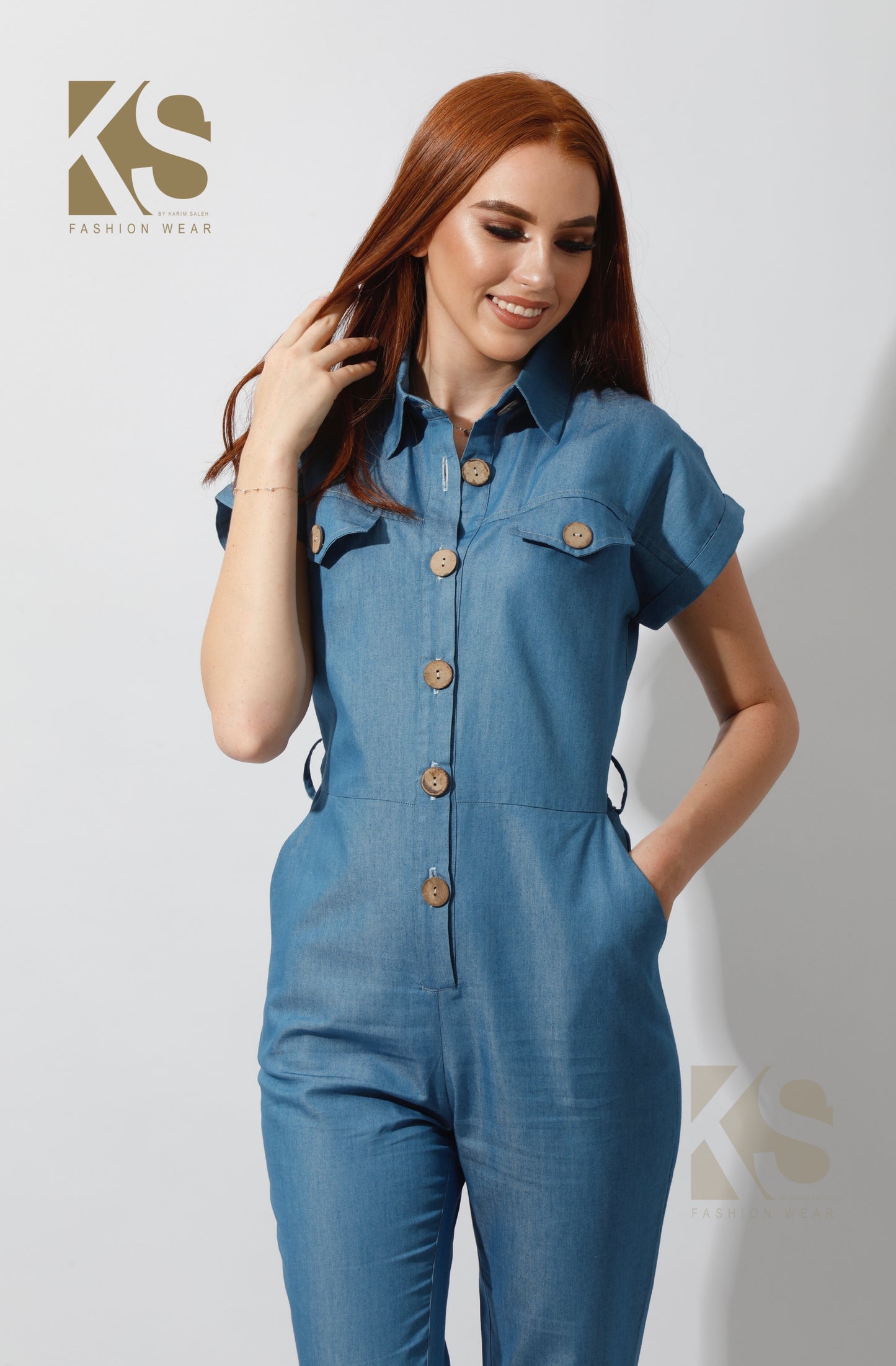 Buttons Jeans Jumpsuit - Blue