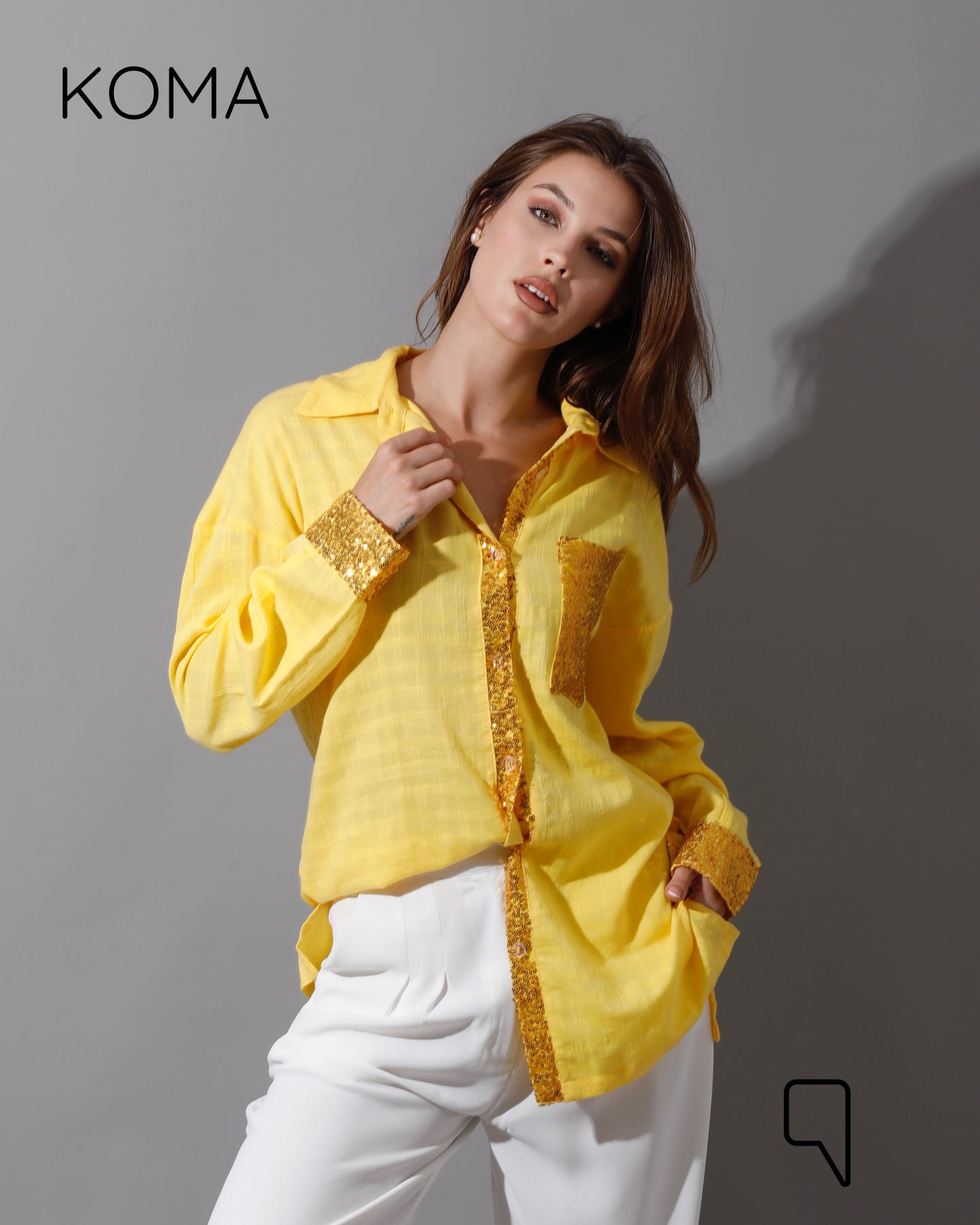 Glitter Long Sleeves Shirt - Yellow