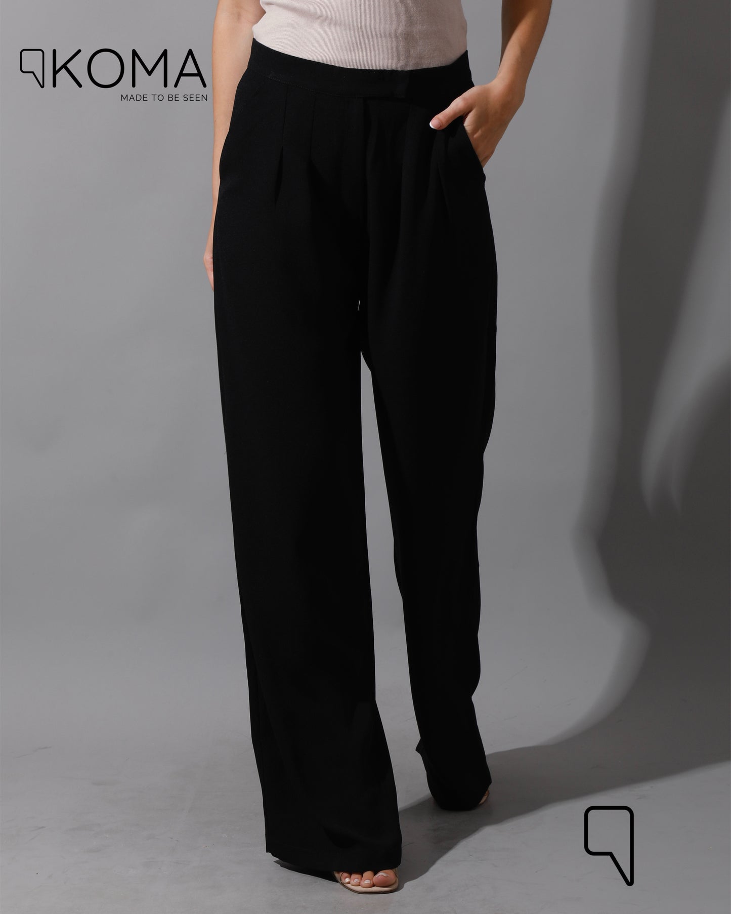 High Waist Straight Leg Trousers - Black