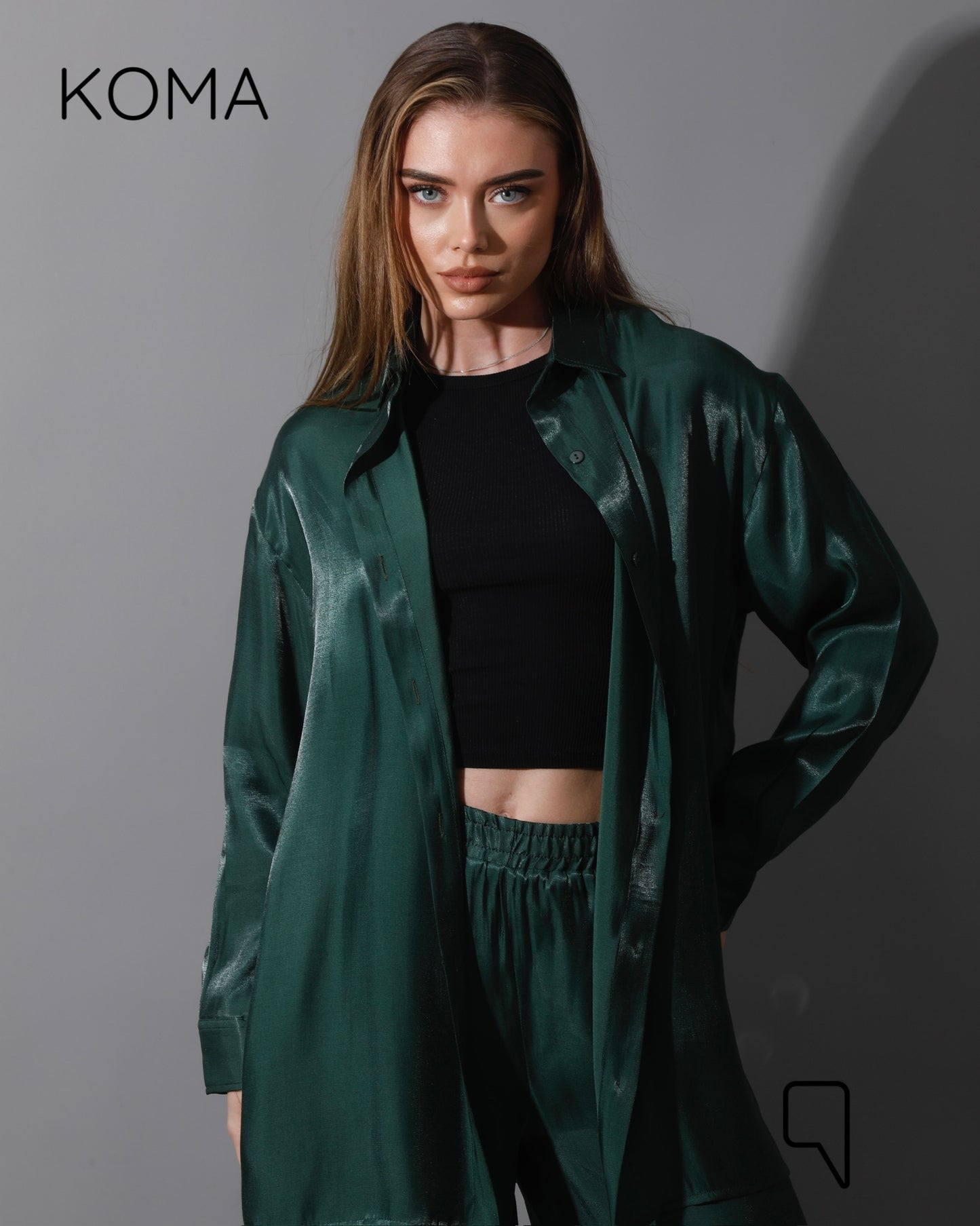 Shemer Long Shirt & Wide Leg Trousers Set - Olive