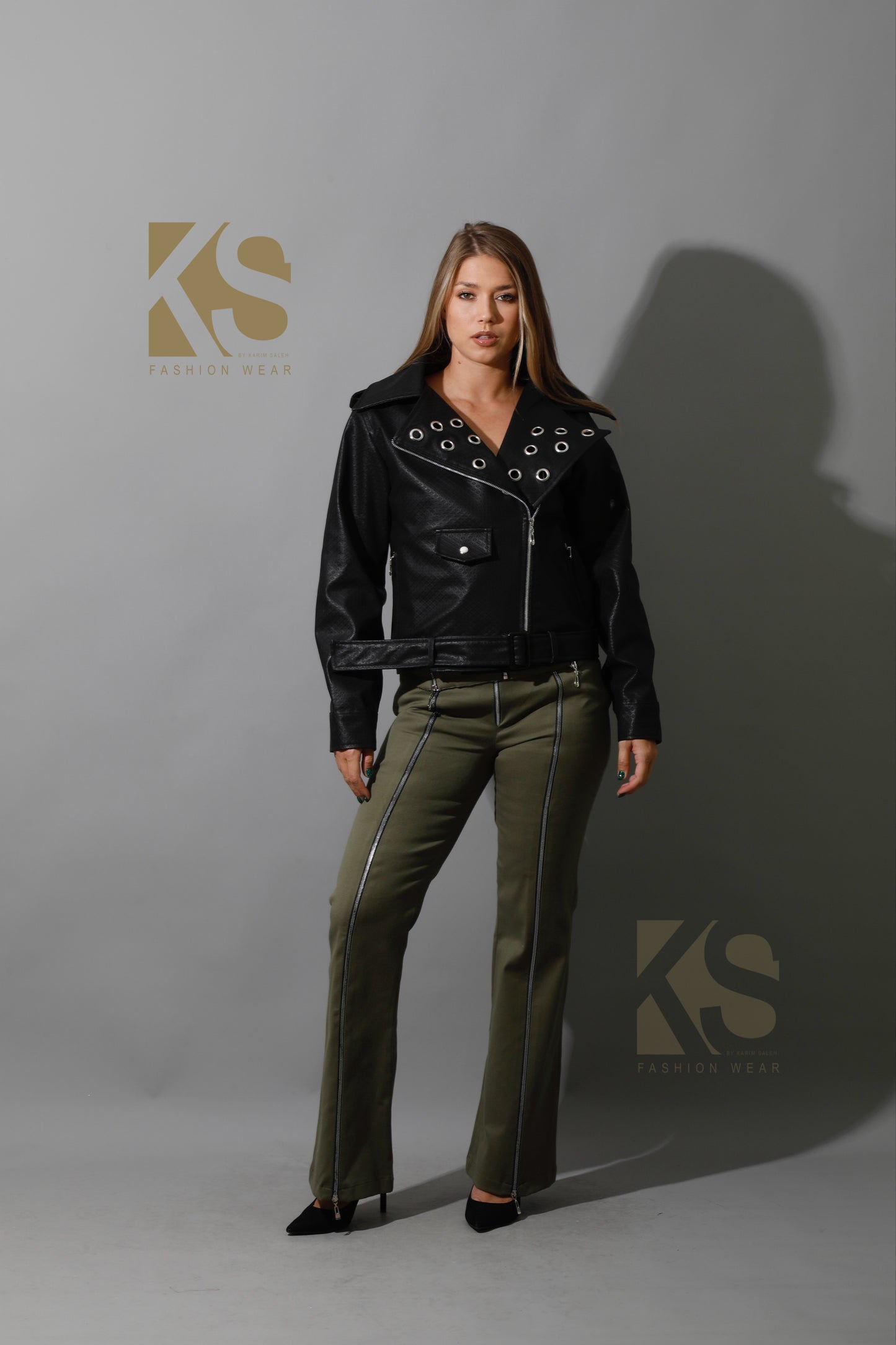 Textured Leather Biker Jacket - Black