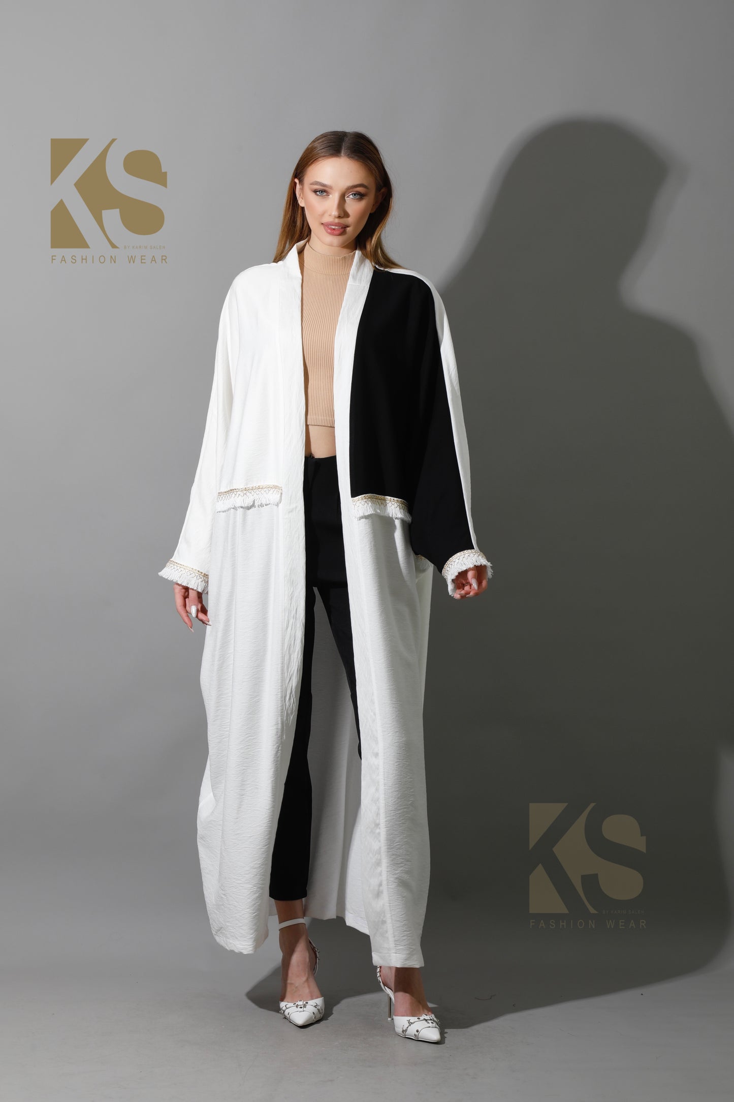 Lose Double Color Kaftan - White X Black