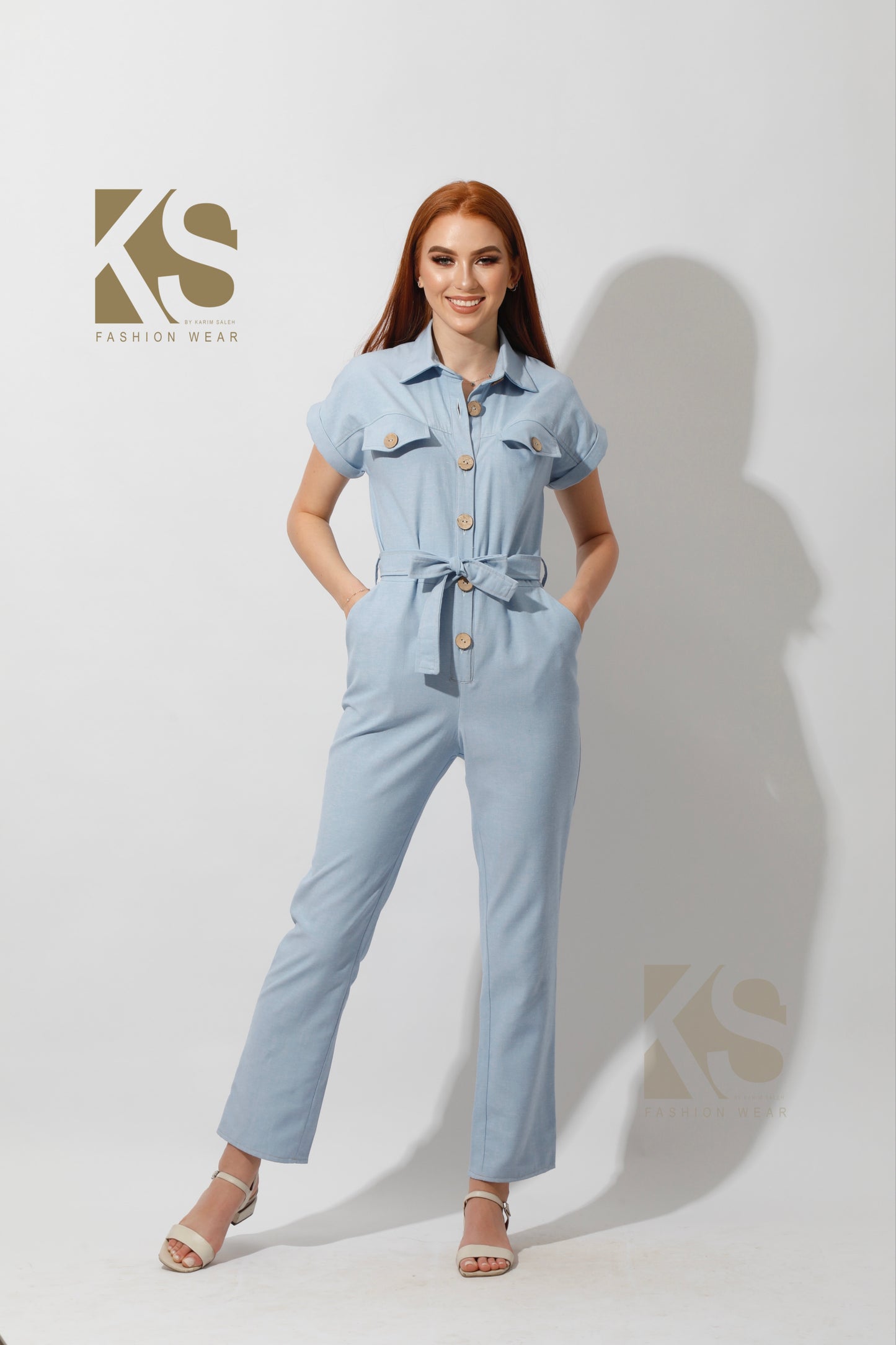 Buttons Jeans Jumpsuit - Light Blue