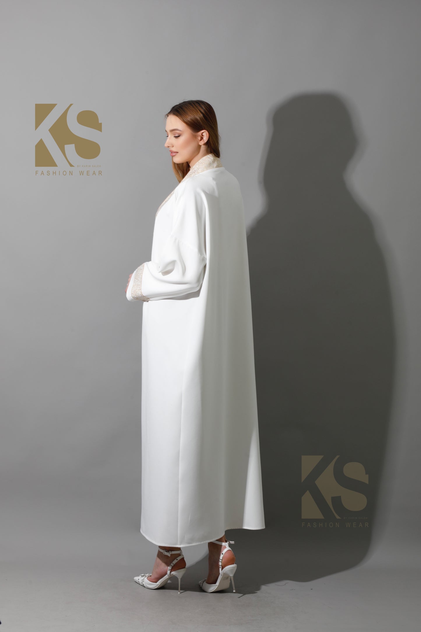 Arabic Long Kaftan - White & Gold
