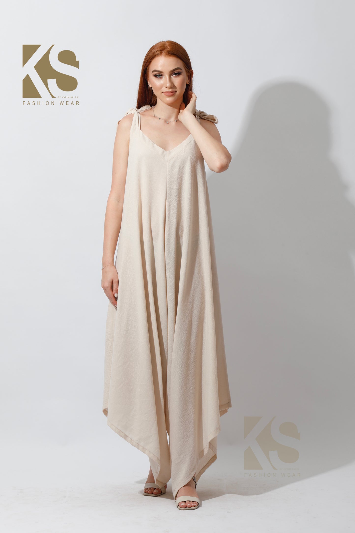Tied Up Lose Jumpsuit - Beige