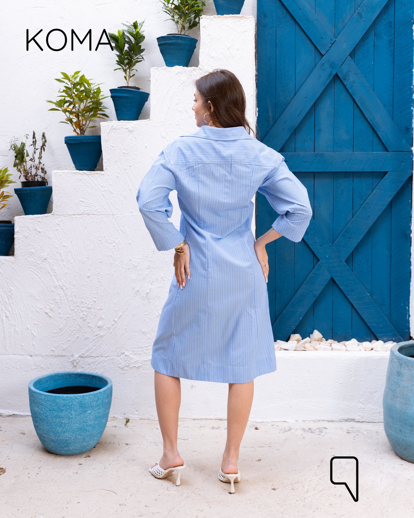 Abigail Striped Midi pleated Shirt Dress - Blue