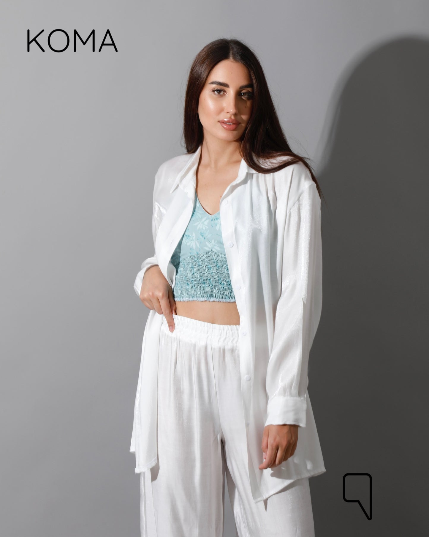 Shemer Long Shirt & Wide Leg Trousers Set - white