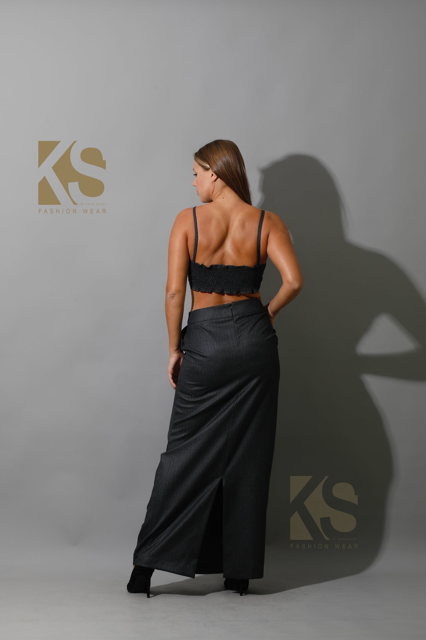 Striped Maxi Skirt Co-Ord - Gray