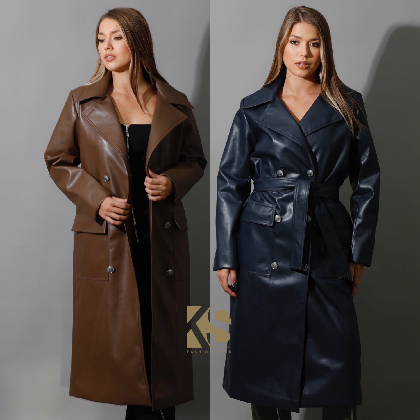 Textured Leather Coat - Brown