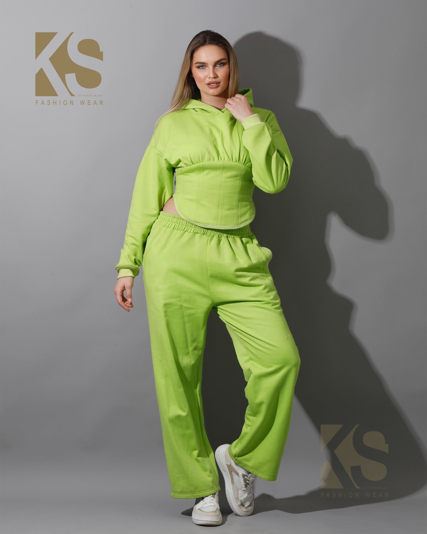 Corset Hoodie & Pants Set - Lime Green