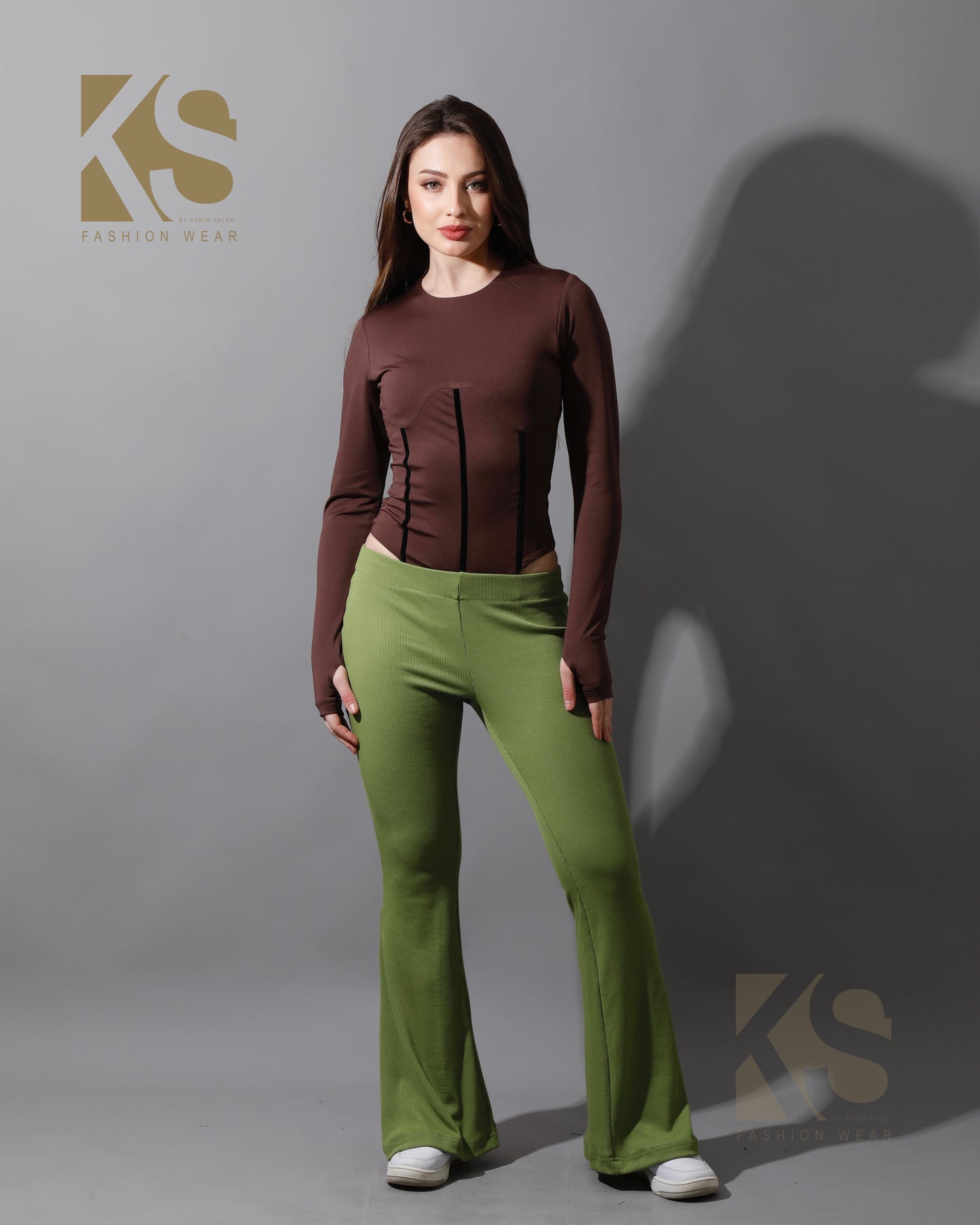 Slinky Flared Trousers - Kiwi Green