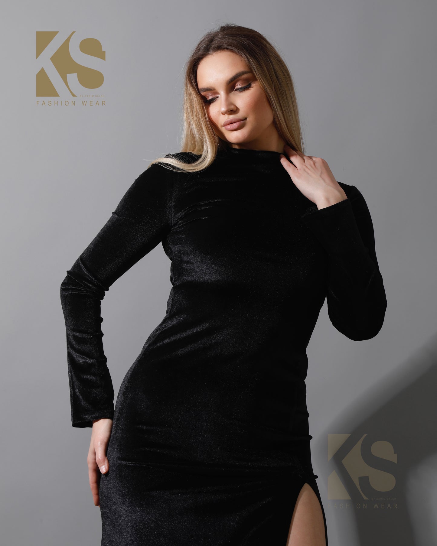 Front Slit Midi Dress - Black