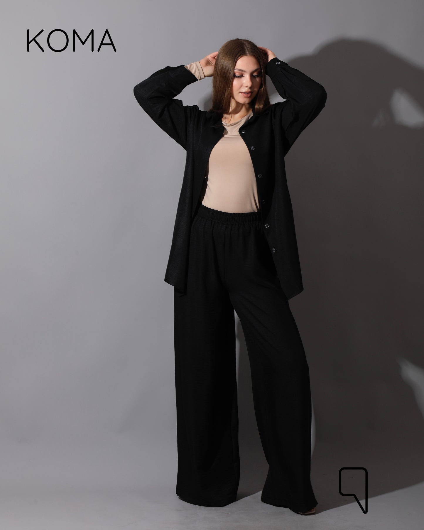 Co-Ord Lenin Long Sleeve Shirt & Wide Leg Trousers - Black