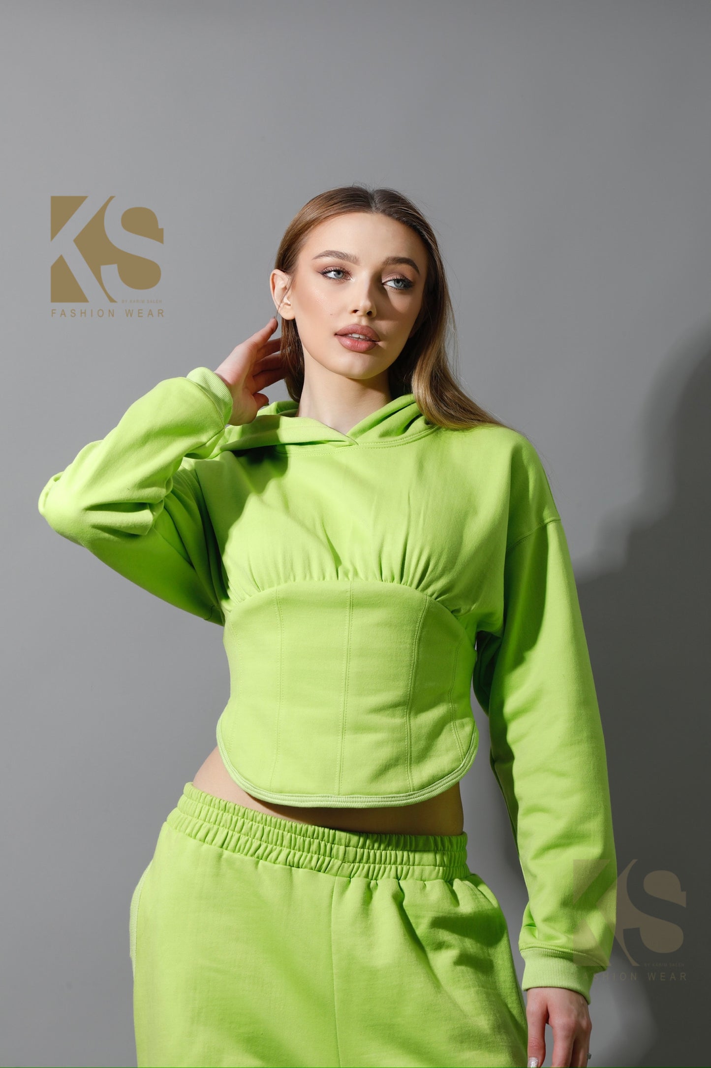 Corset Hoodie Set - Lime Green