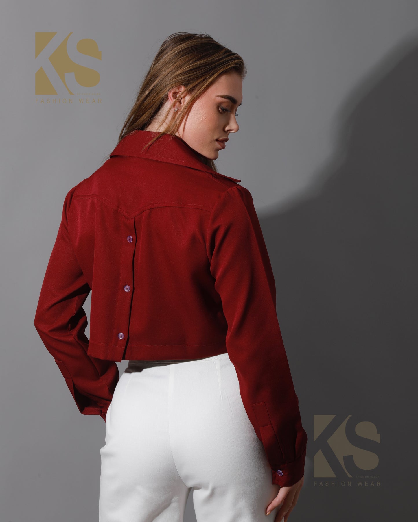 Pockets Cropped Shirt - Maroon