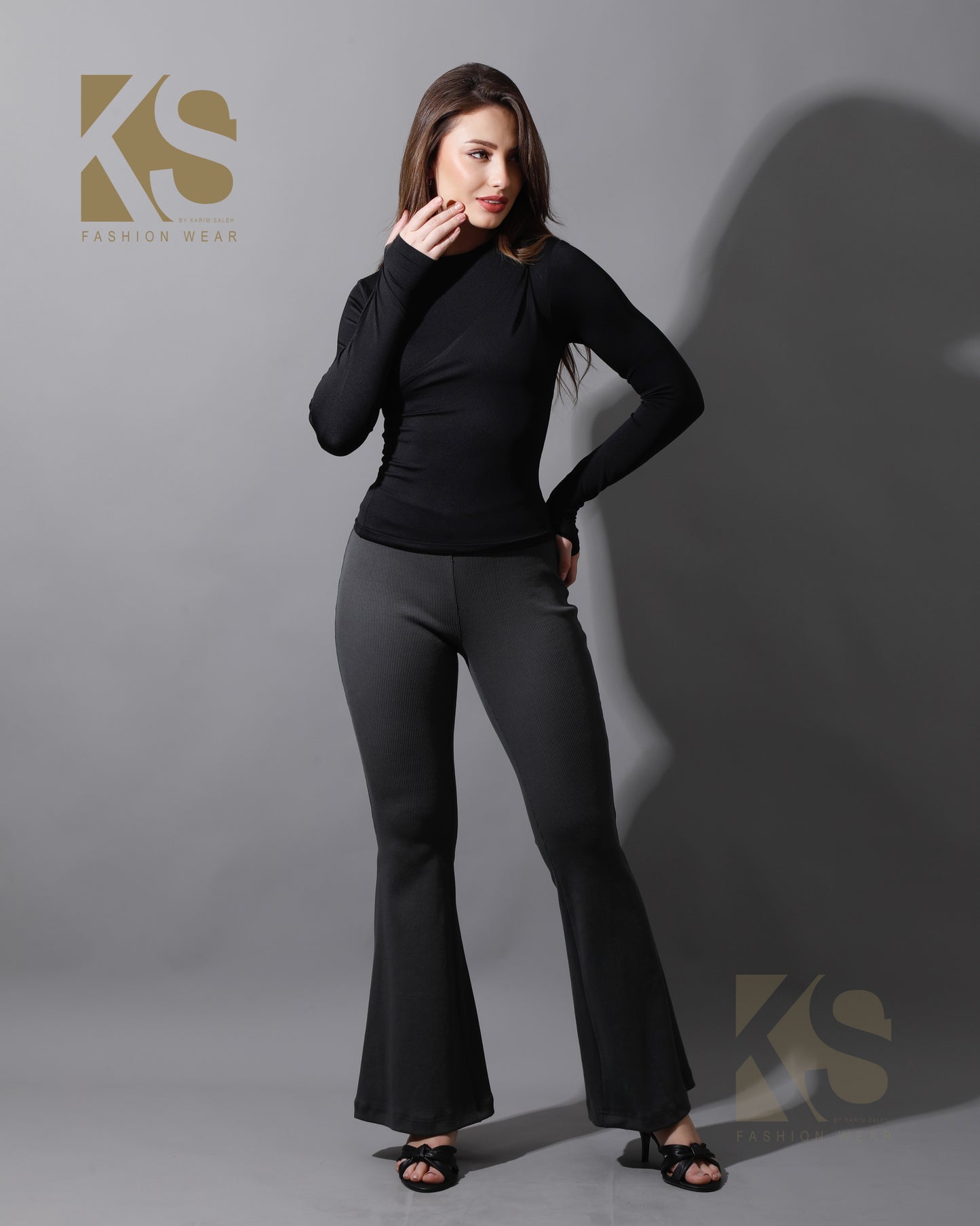 Slinky Flared Trousers - Gray