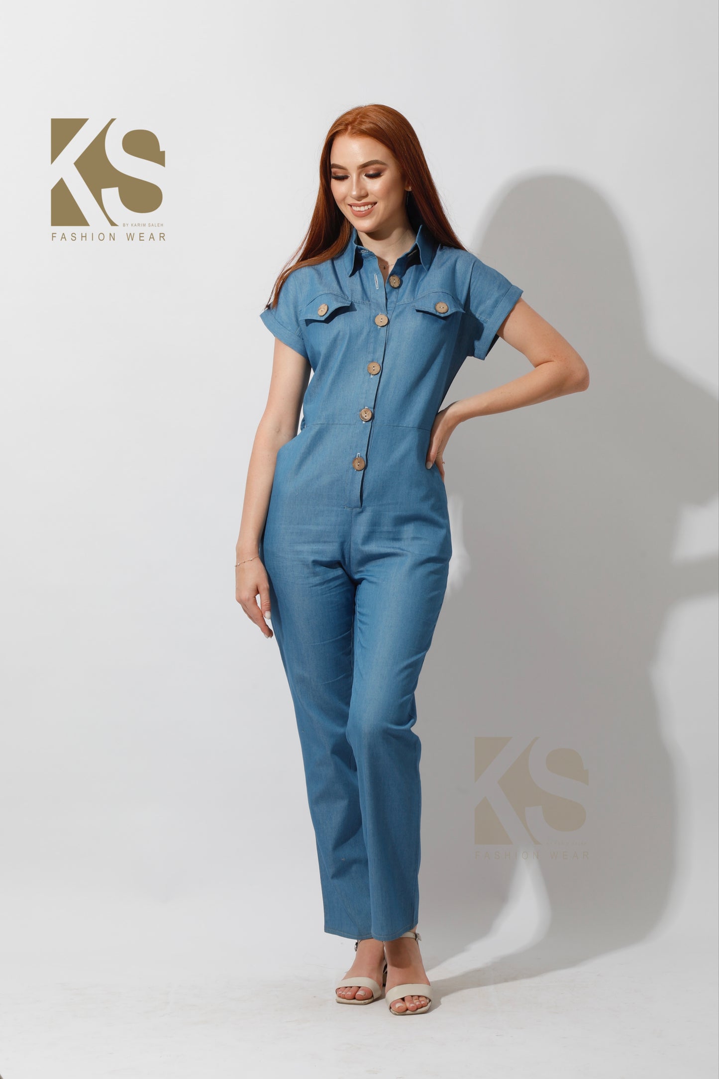 Buttons Jeans Jumpsuit - Blue